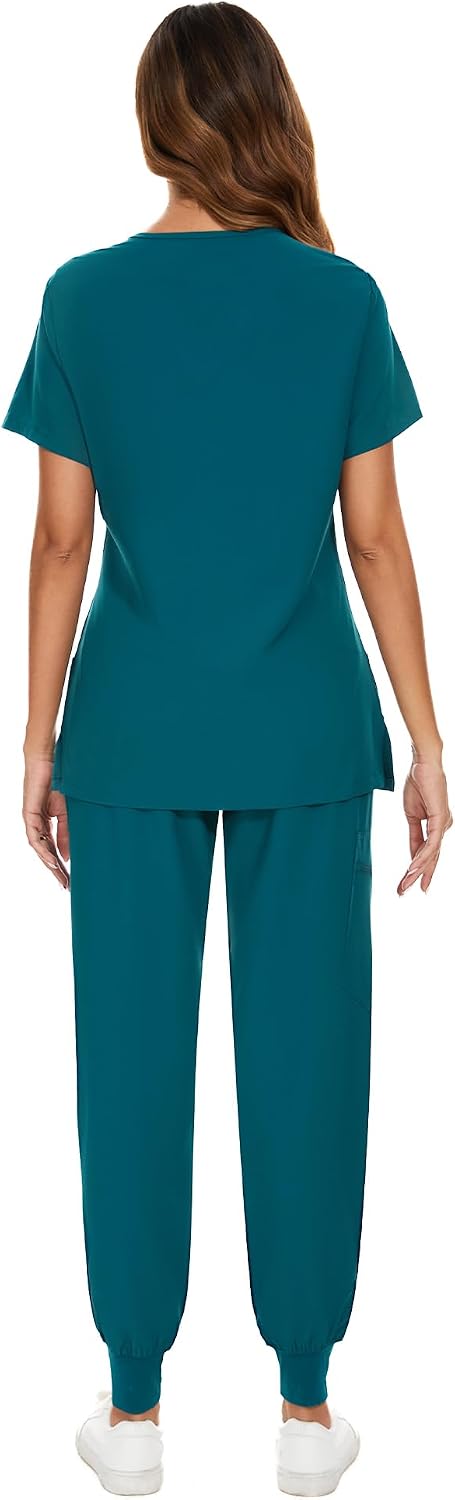 COZYFIT Scrubs for Women Set - Stretch V-Neck Scrub Top & Jogger Pant with 8 Pockets COZY SCRUBS - Colors E