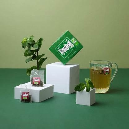 Kusmi Tea - Pack of 2 Boxes of Tea Bags - Spearmint Green - Organic Blend of Gunpowder Green Tea with Mint - Peppermint Tea - Enjoy Hot or Ice - Organic Flavored Green Tea - 2x20 Tea Bags