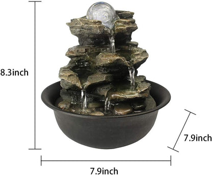 15.7” High Rock Falls Tabletop Water Fountain with LED Lights - Indoor 5-Tier Cascading Fountain for Home and Office Decor (Gray_3, 15.7" high)