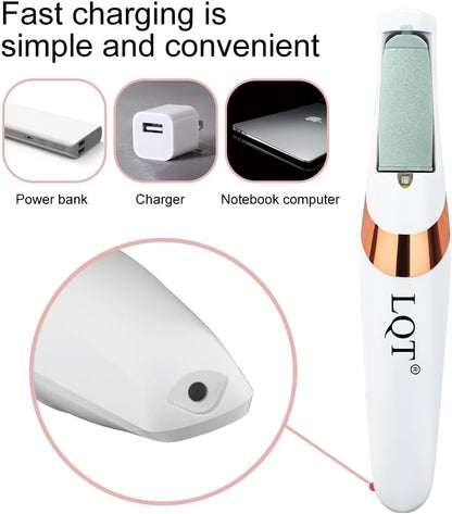 LQT® Electric Foot File – Rechargeable Callus Remover for Hard, Cracked Skin – At-Home Pedicure Kit for Smooth Feet (Men & Women) (White)
