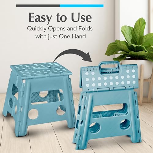 Handy Laundry Folding Step Stool - Sturdy Enough Collapsible Stool to Support Adults - Opens Easy with One Flip - Great for Kitchen, Bathroom or Bedroom (Black - 9 Inch)