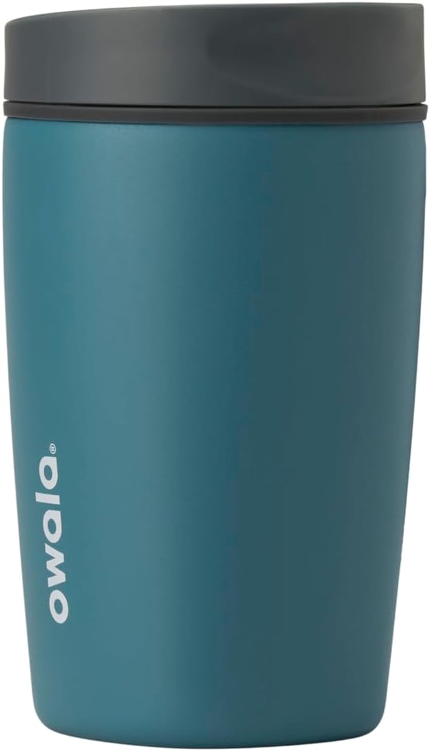 Owala SmoothSip Slider Insulated Stainless Steel Coffee Tumbler, Reusable Iced Coffee Cup, Hot Coffee Travel Mug, BPA Free 12 oz, Pink (Pucker Up)