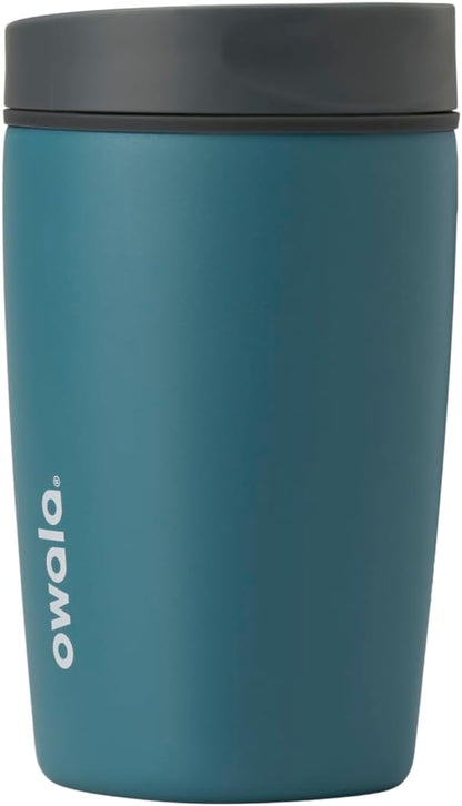 Owala SmoothSip Slider Insulated Stainless Steel Coffee Tumbler, Reusable Iced Coffee Cup, Hot Coffee Travel Mug, BPA Free 12 oz, Pink (Pucker Up)
