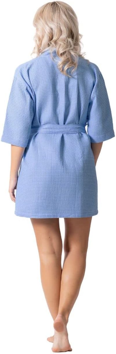 Turkish Linen Lightweight Waffle Knit Bath, Spa & Bridesmaids Kimono Short Robes for Women - Quick Dry & Soft