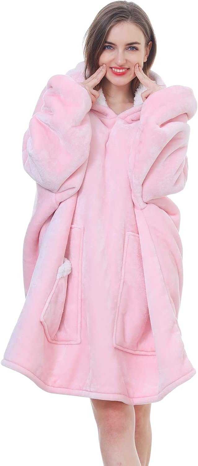Kipswiza Wearable Blanket Hoodie Gifts for Women and Men, Oversized Cozy Warm Flannel Sherpa Hooded Blankets Sweatshirt with Giant Pockets for Adult and Teens, Dark Gray