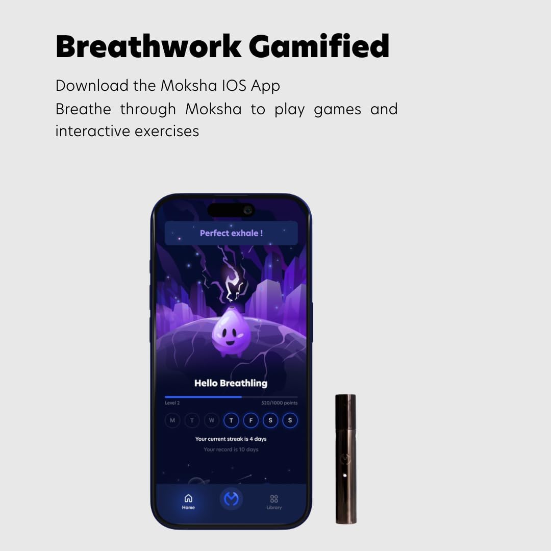 Moksha O₁ | Gamified Breathwork Tool | Smart Meditation Device | iOS Only | Mindfulness Tool for Immediate Calm and Instant Anxiety Relief | Sleep Aid Device (Moon)