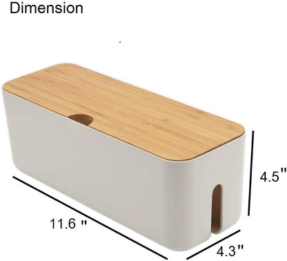 Cable Management Box with Bamboo Lid, Small Power Strip Organizer, Black