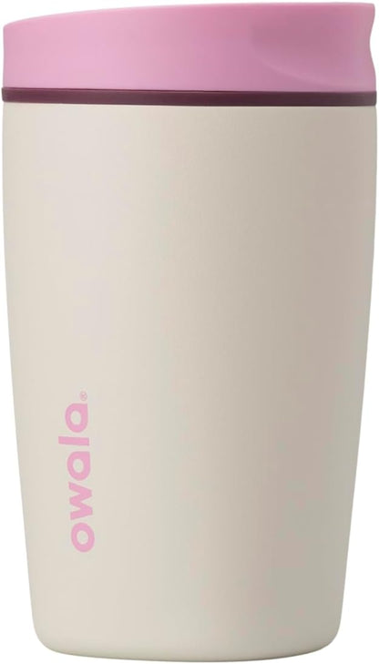 Owala SmoothSip Slider Insulated Stainless Steel Coffee Tumbler, Reusable Iced Coffee Cup, Hot Coffee Travel Mug, BPA Free 12 oz, Pink (Pucker Up)