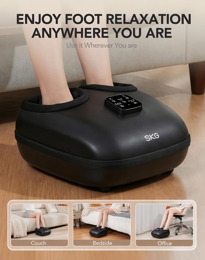 SKG YS100 Foot Massager with Heat and Remote, Upgrade Electric Feet Massager for Plantar Fasciitis Pain Relief, 3 Levels Compression Massage for Neuropathy Plantar Fasciitis, Fits Size 5-13,