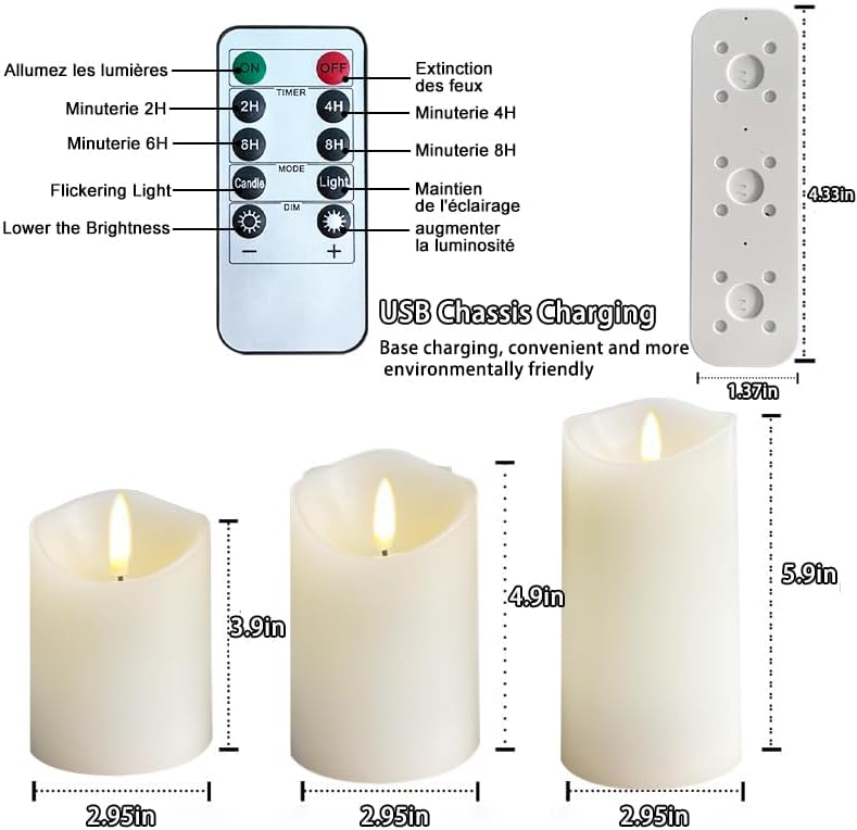 LEDHOLYT Rechargeable Flameless Glass Pillar Candles–Gifts for Women,–Set of 3, Realistic Flickering LED Flame,Remote & Timer, Ideal for Living Room, Bedroom & Halloween Festival Home Party Decor