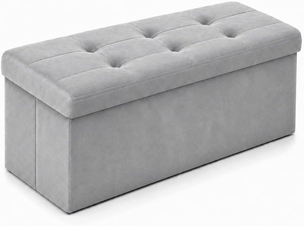ALASDO Storage Ottoman Footrest Stool Small Ottoman with Storage Foldable Ottomans Foot Rest Footstool Bench for Living Room 17x13x13inches Grey