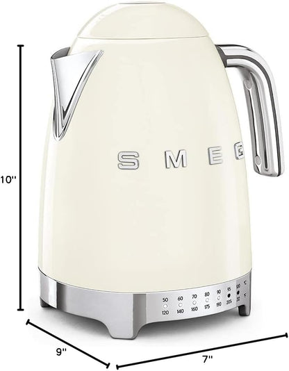 SMEG Variable Temperature Electric Kettle 1.7L (7 Cup), Stainless Steel Tea & Coffee Kettle, Fast Boil, Adjustable Temp 122°F–212°F, Keep Warm, Auto Shut-Off, 360° Base, Retro Style-Black