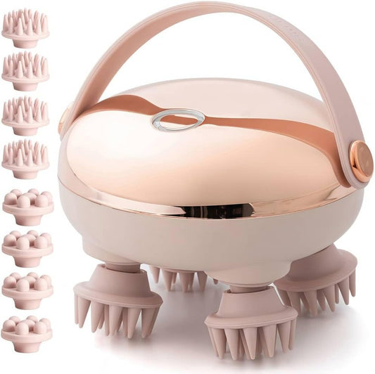 Electric Scalp Massager for Hair Growth, Red Light Therapy Head Massager Stress Relax, Waterproof Scalp Scrubber with Hand Strap, Handheld Rechargeable Scalp Massagers for Body & Dog Massager (Gold)