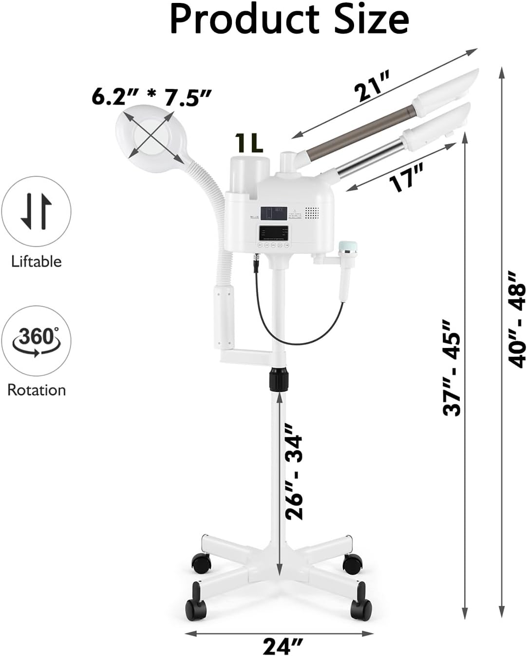 Artist hand Professional Facial Steamer with 5X LED Magnifying Lamp 3 in 1