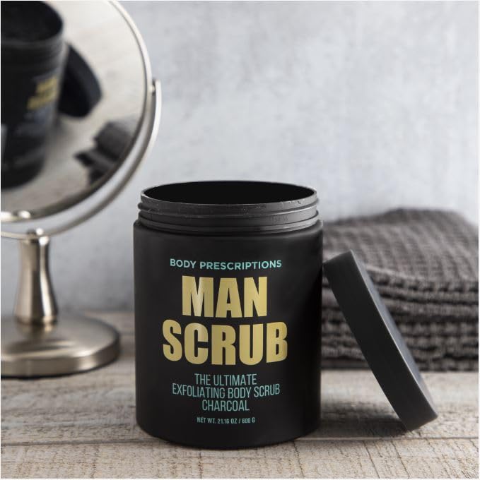 Body Prescriptions Men’s Exfoliating Body Scrub – Ultimate Skin Cleansing Wash in Jar with Twist-Top Lid, For All Skin Types, 21 Ounce (Pack of 1), Cedarwood