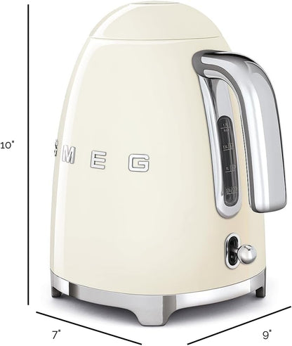 SMEG KLF03 Electric Kettle 1.7L (7 Cup), Retro Hot Water Boiler for Tea & Coffee, Fast Boiling, Auto Shut-Off, Soft Open Lid, 360° Swivel Base Countertop Kettle – Matte Champagne