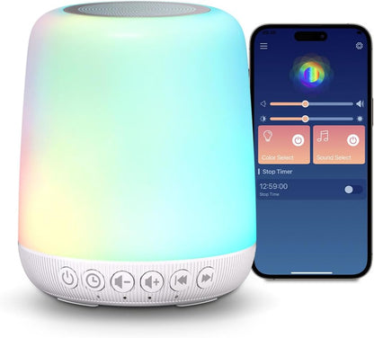 Easysleep Sound White Noise Machine with 25 Soothing Sounds and Night Lights with Memory Function 32 Levels of Volume and 5 Sleep Timer Powered by AC or USB for Sleeping Relaxation (Wood)