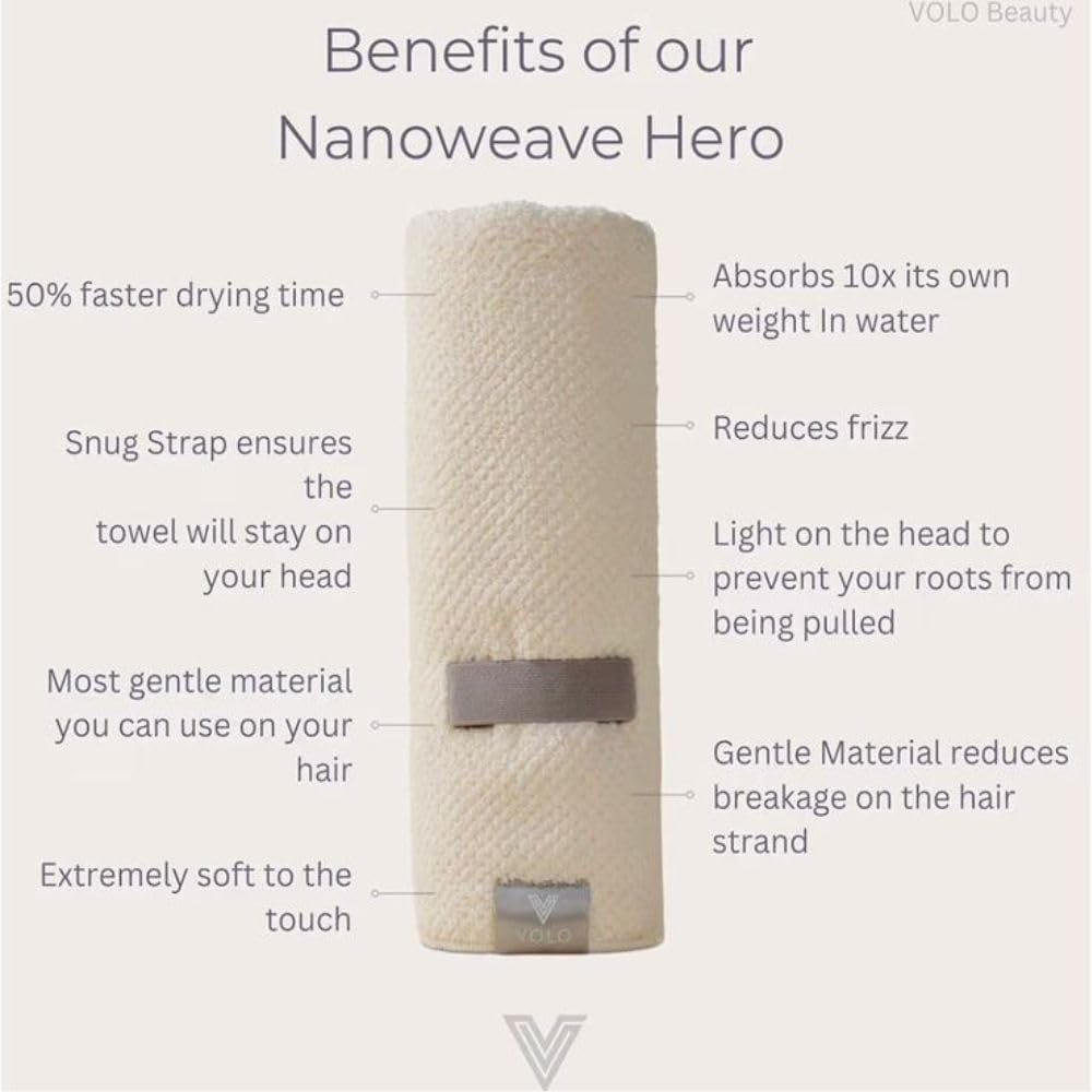 VOLO Hero Hair Towel – Ultra Soft Nanoweave™ Microfiber, Super Absorbent Quick Dry, Reduces Dry Time 50%, Anti-Frizz & Breakage, Secure Snug Strap, Large Wrap for All Hair Types - Luna Gray