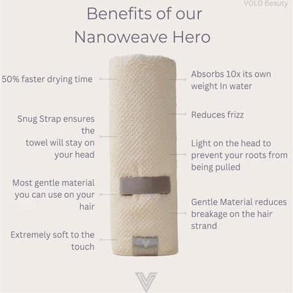 VOLO Hero Hair Towel – Ultra Soft Nanoweave™ Microfiber, Super Absorbent Quick Dry, Reduces Dry Time 50%, Anti-Frizz & Breakage, Secure Snug Strap, Large Wrap for All Hair Types - Luna Gray