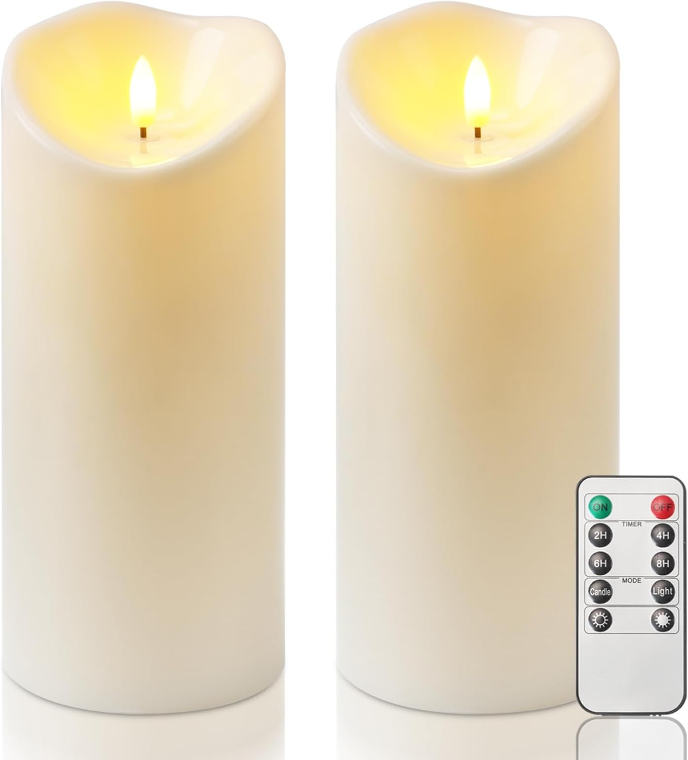 Homemory 6"x3" Outdoor Waterproof Flameless Candles, LED Candles, Battery Operated Candles with Remote and Timers, Electric Fake Plastic Pillar Candles, Ivory White, Set of 2