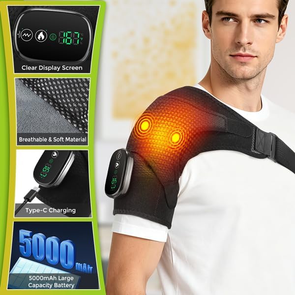 Shoulder Heating Pad with Massage, FSA Eligible Items List, Shoulders Massager for Pain Relief, Left Right Heated Shoulder Wrap for Rotator Cuff & Shoulder Brace Support, HSA Approved Products Only