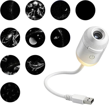 2-in-1 Galaxy Projector Night Light, USB Starry Sky Night Light Projector, Mini LED Projection Lamp for Bedroom Ceiling Wall Room Decor (24 Projection Films)