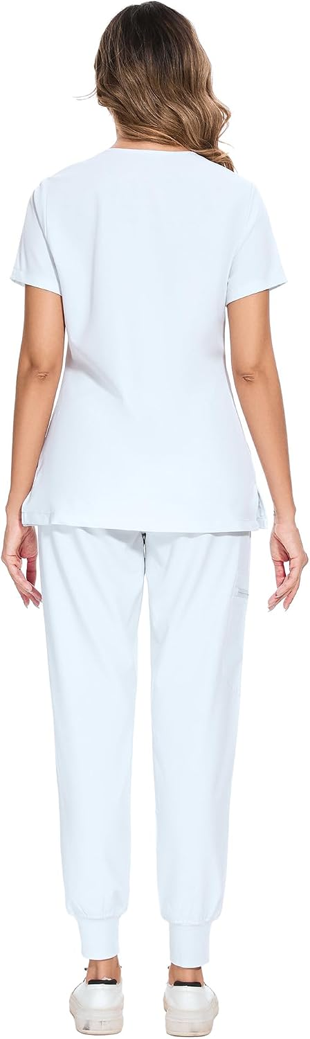 COZYFIT Scrubs for Women Set - Stretch V-Neck Scrub Top & Jogger Pant with 8 Pockets COZY SCRUBS - Colors B
