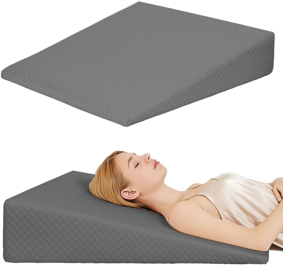 VADSBO Wedge Pillow, Bed Wedge Pillows for Sleeping, Snoring, Back Support, After Surgery, Foam Triangle Pillow, Removable Washable Cover (Gray, 5in)