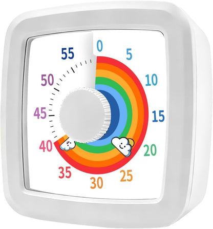 Visual Timer for Kids & Adults, 60 Minute Rainbow Countdown Timer, Time Management Tool for Classroom, Home, Kitchen, Office, School (Green-Round-Rainbow)