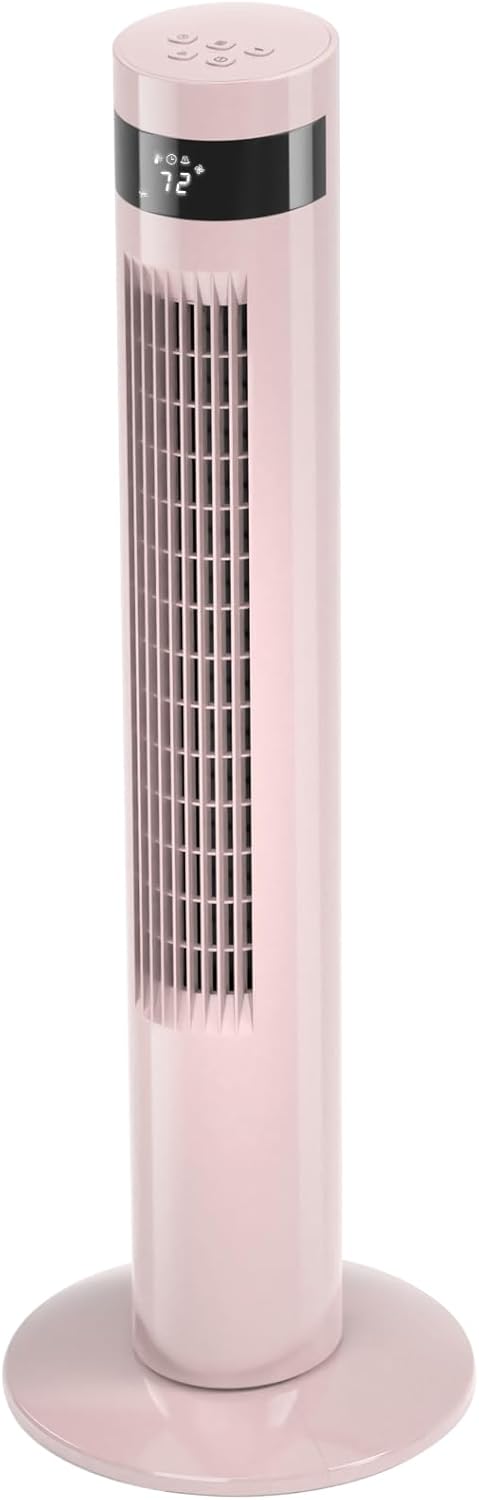 Antarctic Star Tower Fan 85°Oscillating Fan Quiet Cooling 12H Timer Remote Control Bladeless Electric 3 Speeds Wind 3 Modes, 42INCH, PINK