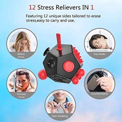 12 Sided Finger Cube Toys, Fidget Toys Relief Stress, Autism and Anxiety Depression for Kids Adults (Blue, Normal)