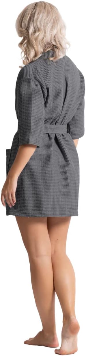 Turkish Linen Lightweight Waffle Knit Bath, Spa & Bridesmaids Kimono Short Robes for Women - Quick Dry & Soft