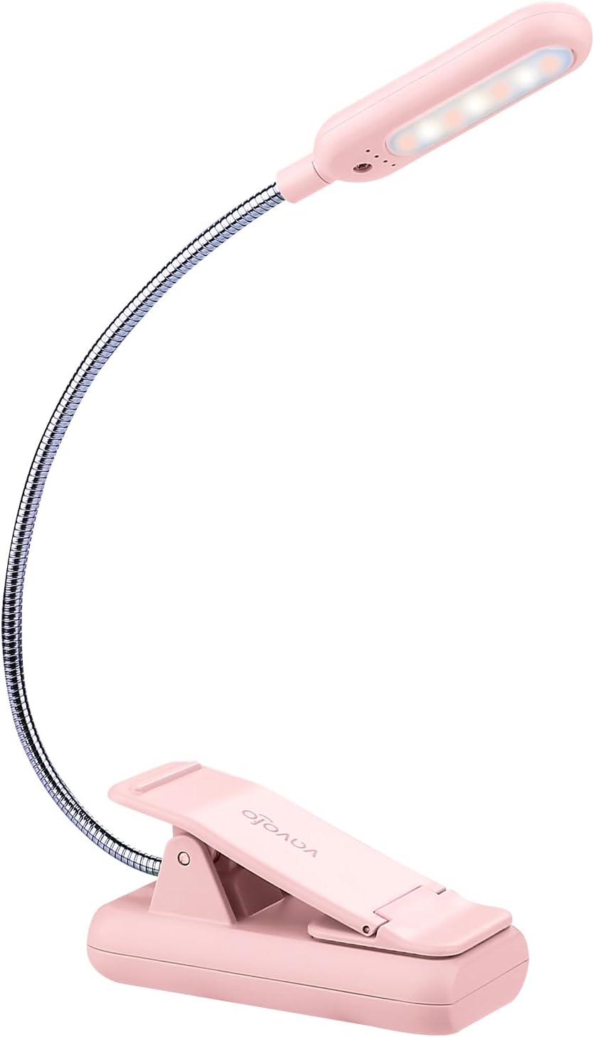VAVOFO Amber Rechargeable Reading Light, Blue Light Blocking Book Light, 7 LEDs Eye Care 9 Colors 9 Brightness Clip On for Kids Bookworms Reading in Bed with Power Indicator Lasting 70h (Black)
