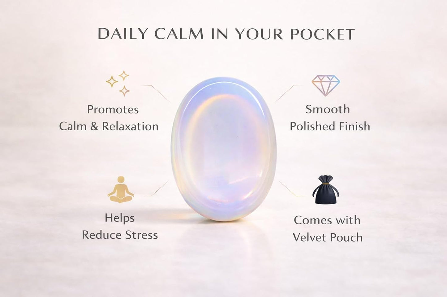 Natural Polished Thumb Palm Crystal for Meditation, Labradorite Worry Stone for Stress Relief, Anxiety Support & Pocket Reiki Healing