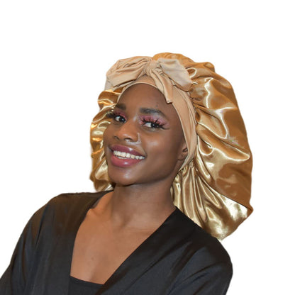 BONNET QUEEN Silk Bonnet for Sleeping for Women Satin Bonnet Night Cap for Curly Hair with Tie Band, Single Layer, Cream Pink