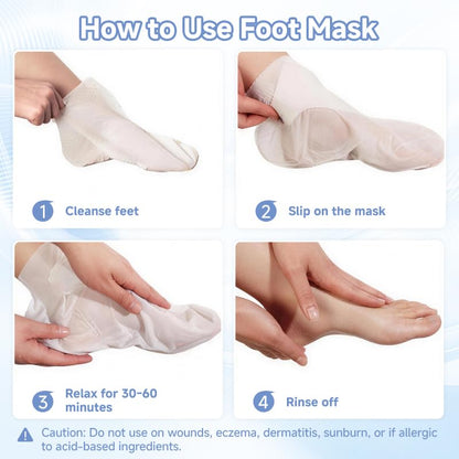 4Pairs PDRN & Collagen & Niacinamide Foot Mask | Foot Peeling and Dead Skin Removal*, Relief Dry and Cracked Feet Skin | Urea, Shea butter, Coconut oil, Salicylic Acid, Hyaluronic | K-Beauty Feet Care