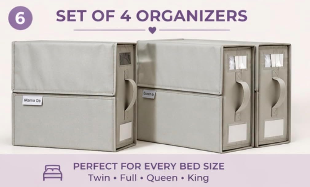 4 Pack Bed Sheet Organizer and Storage with Zipper – Linen Closet Organizers for Full, King, Queen & Twin Sheet Sets, Bedding Storage for Blankets and Duvet Covers, Black