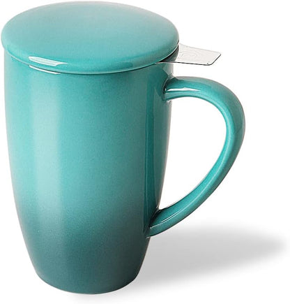 Sweejar Porcelain Tea Infuser Mug with Lid, 16 oz Teacup with Strainers for Loose Leaf Tea, Microwave and Dishwasher Safe Coffee Mug(Purple)
