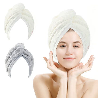 M-bestl 2 Pack Microfiber Hair Towel Wrap,Hair Drying Towel with Button,Quick Dry Hair Towel Turban for Women,Absorbent Anti-frizz Head Towel for Long Thick Curly Hair(Pink&Beige)