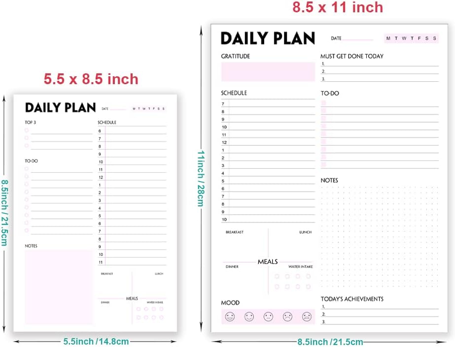 Daily Planner Notepad - A5 Calendar, Scheduler, Organizer with Priority, To Do List, Appointments, Notes, Meals and Water Intake Tracker, 50 Undated Tear-Off Sheets Planning Pad, 5.8"x8.25"