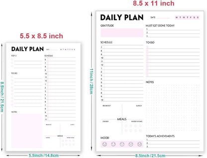 Daily Planner Notepad - A5 Calendar, Scheduler, Organizer with Priority, To Do List, Appointments, Notes, Meals and Water Intake Tracker, 50 Undated Tear-Off Sheets Planning Pad, 5.8"x8.25"