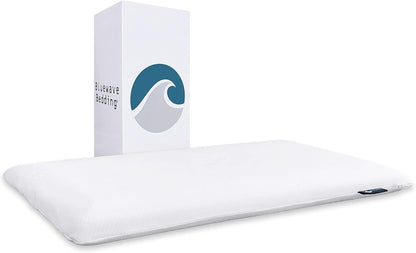 Bluewave Bedding Ultra Slim Max Cool CarbonBlue Gel Memory Foam Pillow for Stomach and Back Sleepers - Thin, Flat Design with Advanced Cooling (2.75-Inch Height, Standard Size)