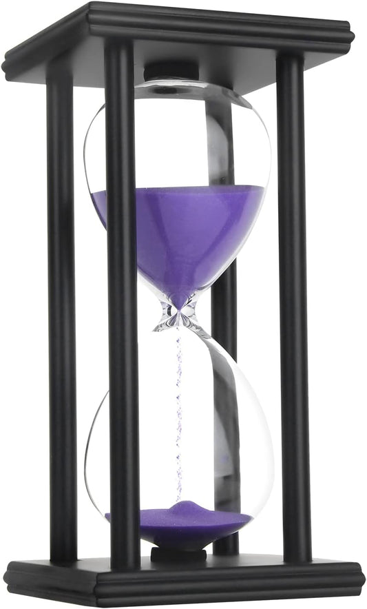 Hourglass Sand Timer,Black Wooden 30/45/60 Minute Sandglass Timer for Home,Desktop,Classroom Kitchen Restaurant Office Living Room Decor (30 Min, Purple Sand)