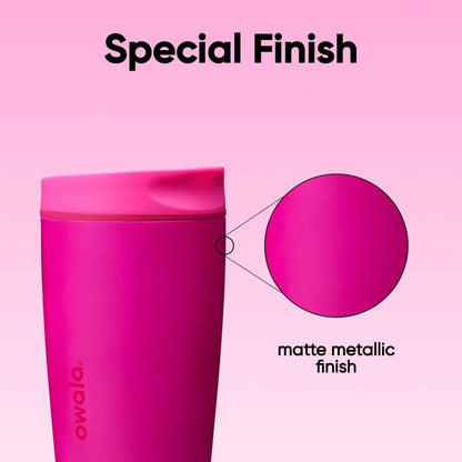 Owala SmoothSip Slider Insulated Stainless Steel Coffee Tumbler, Reusable Iced Coffee Cup, Hot Coffee Travel Mug, BPA Free 12 oz, Pink (Pucker Up)