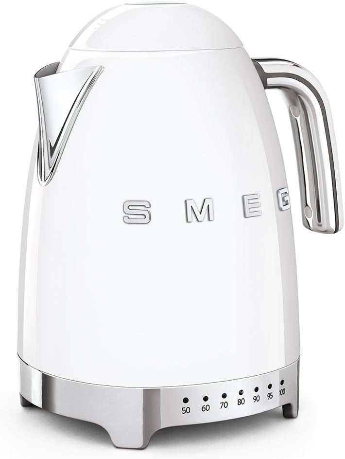 SMEG Variable Temperature Electric Kettle 1.7L (7 Cup), Stainless Steel Tea & Coffee Kettle, Fast Boil, Adjustable Temp 122°F–212°F, Keep Warm, Auto Shut-Off, 360° Base, Retro Style-Black