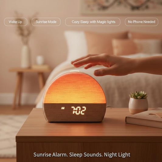 White Noise Sound Machine Sunrise Alarm Clock – 30 Non-Looping Soothing Sleep Sounds with LoFi and Healing Music| 10-Color Ambient Light & Sunlamp | No App Screen Free Sleep for Baby Adults Kids