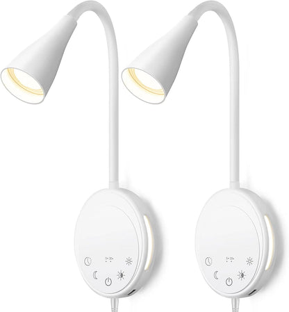 SANKEDOU LED Wall Mounted Reading Light, Book Light for Reading in Bed with Touch Control, 5 Dimmable, USB Output, Night Light & Timers Function, Flexible Gooseneck Headboard Bed Lights (White)
