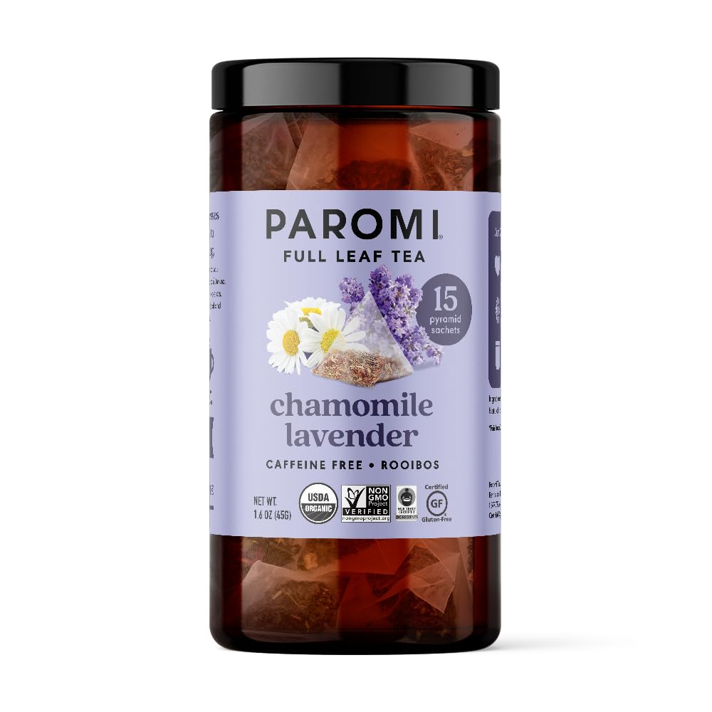 Paromi Chamomile Lavender Rooibos Organic Tea, Signature Jar, 15 Count