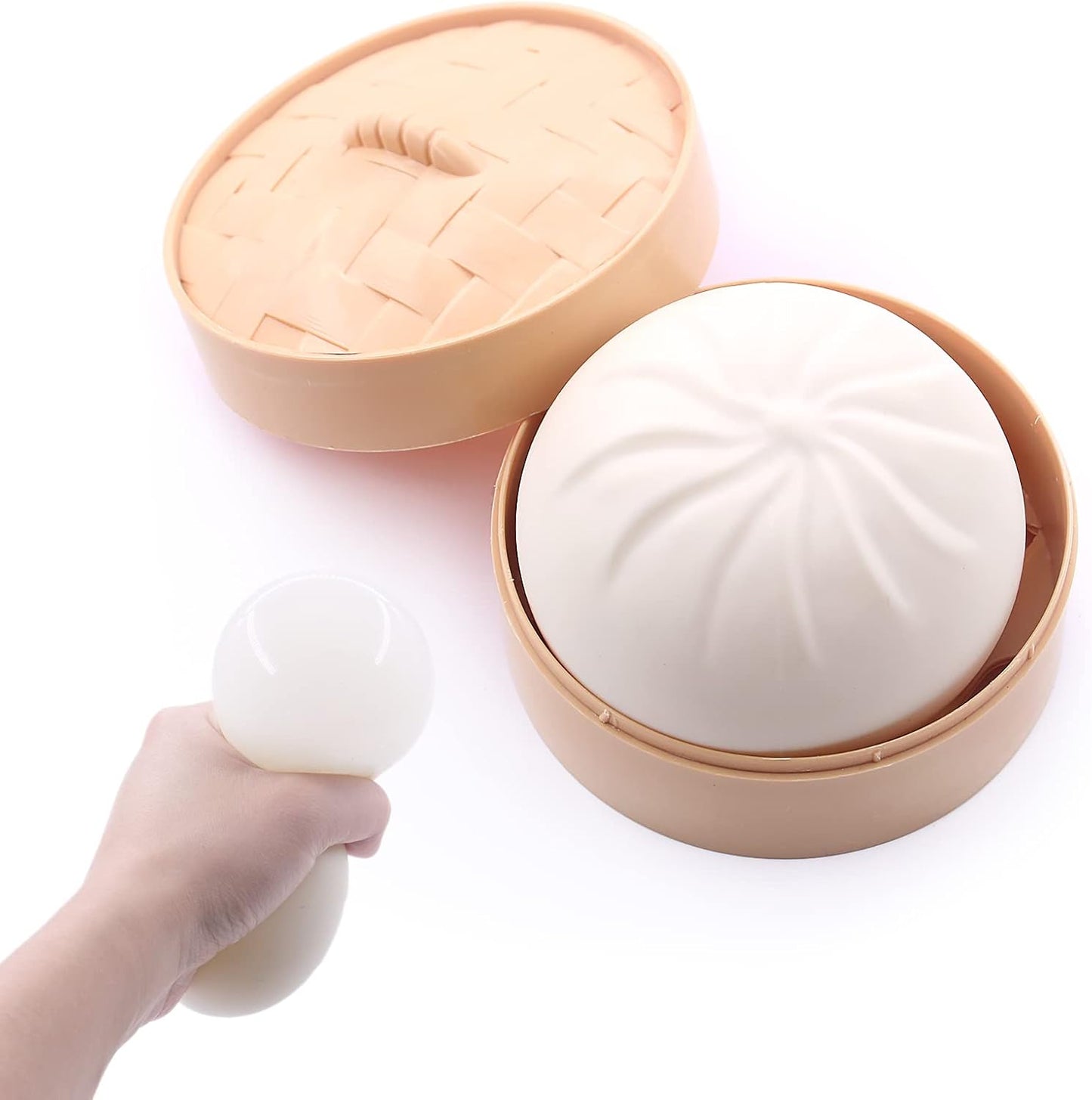 Dumpling Squishies with Box – Stretchy Sensory Squeeze Toy, Cute Kawaii Desk Stress Reliever, Soft & Durable Dumpling Fidget for Adults & Kids.