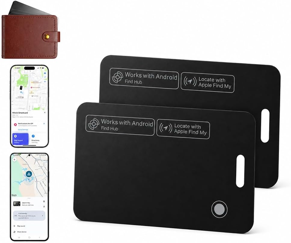 Luxford Finder Card Android Wallet Tracker Card Rechargeable Wireless Charging IP68 Waterproof Ultra Slim Locator for Apple Find My and for Google Find Hub Wallet Passport Luggage Backpack